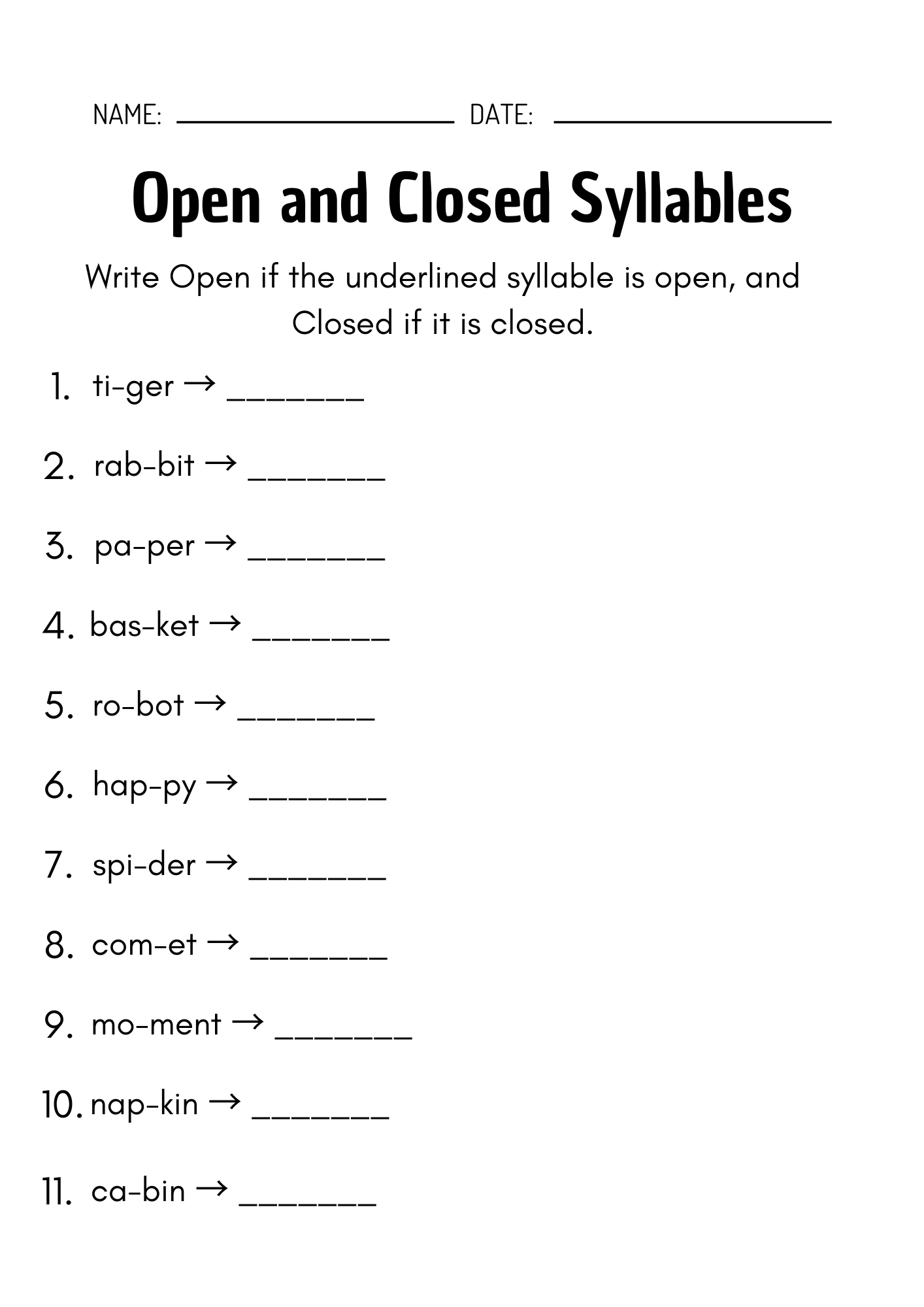 Open And Closed Syllables Grammar Worksheets Open And Closed Syllable Sort Teaching Resources