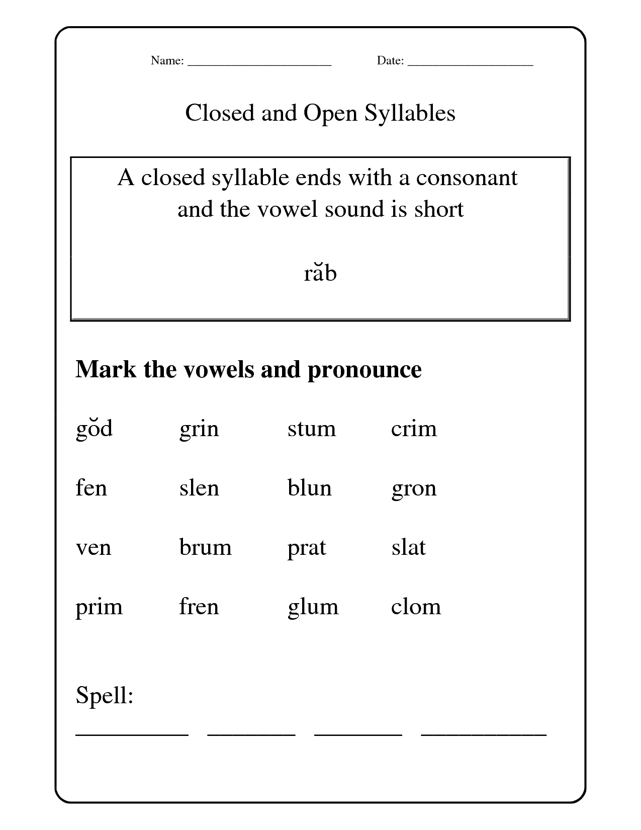 Open And Closed Syllables Worksheets Syllable Worksheet Open Worksheets Library