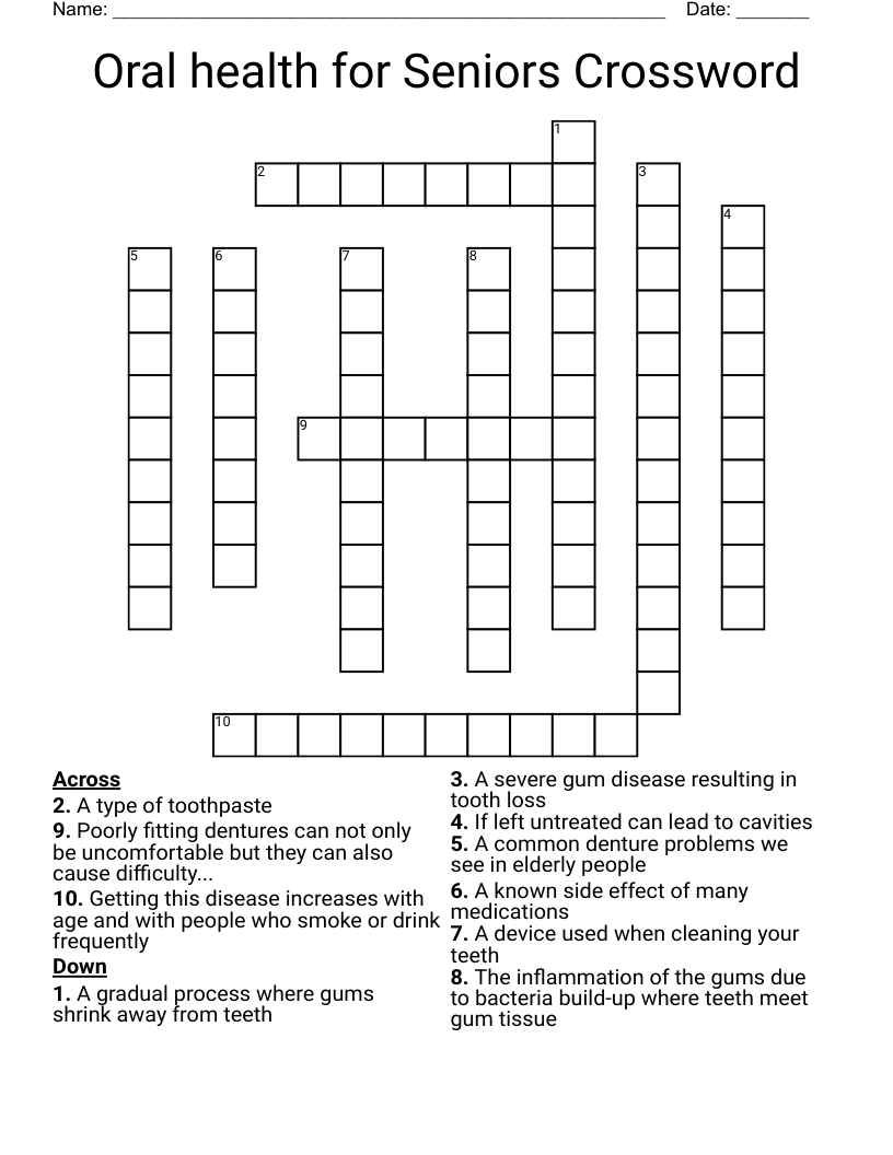 Oral Health For Seniors Crossword WordMint