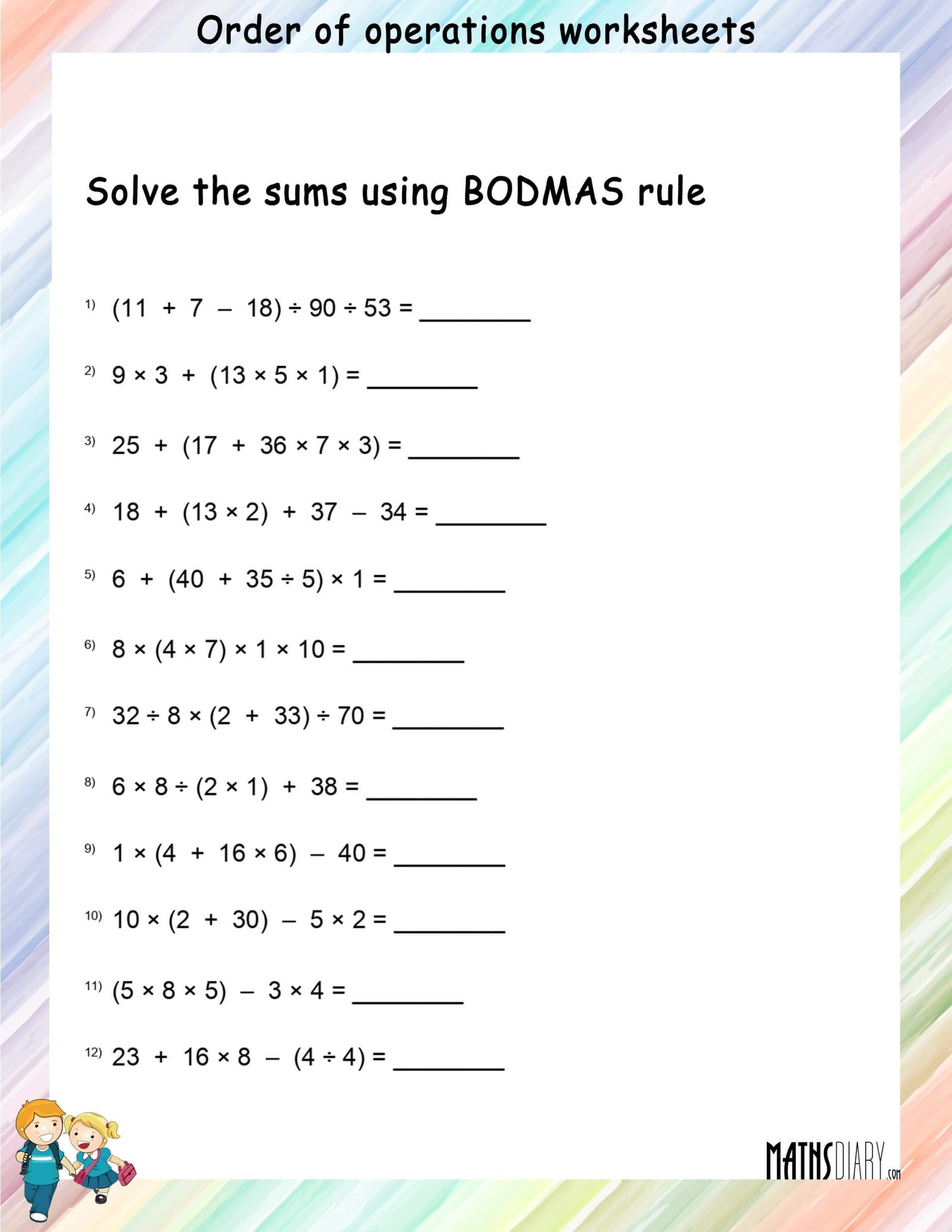 order of operations practice problems