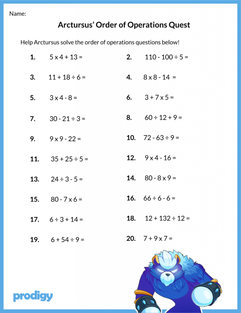 easy order of operations worksheets
