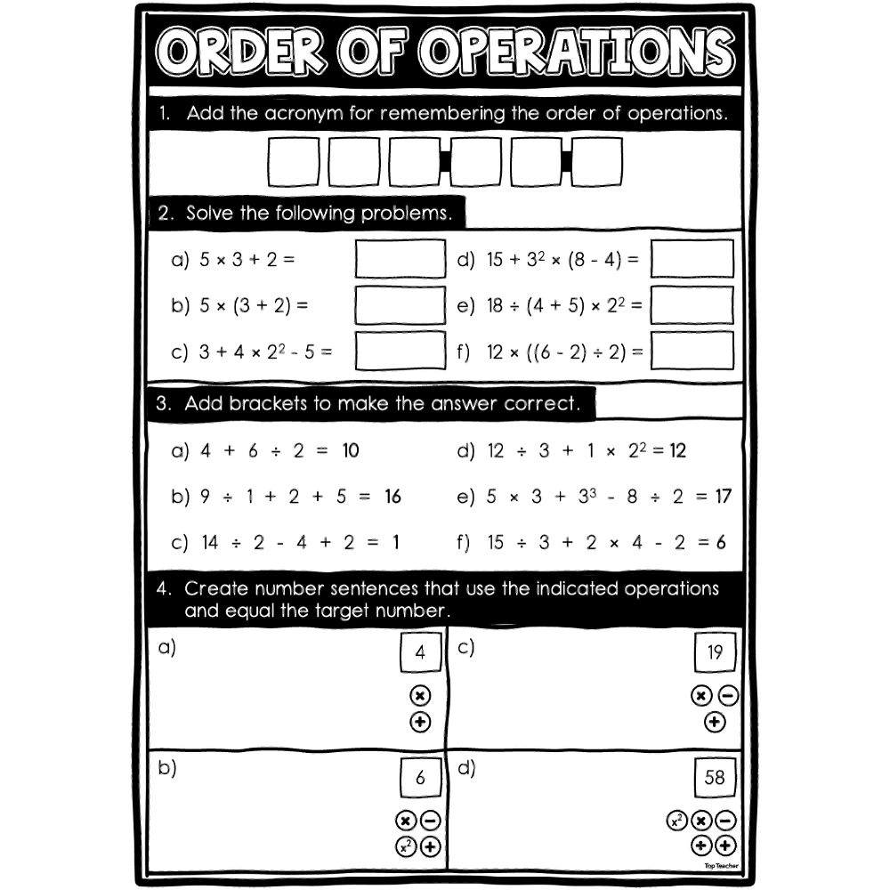 order of operation worksheets