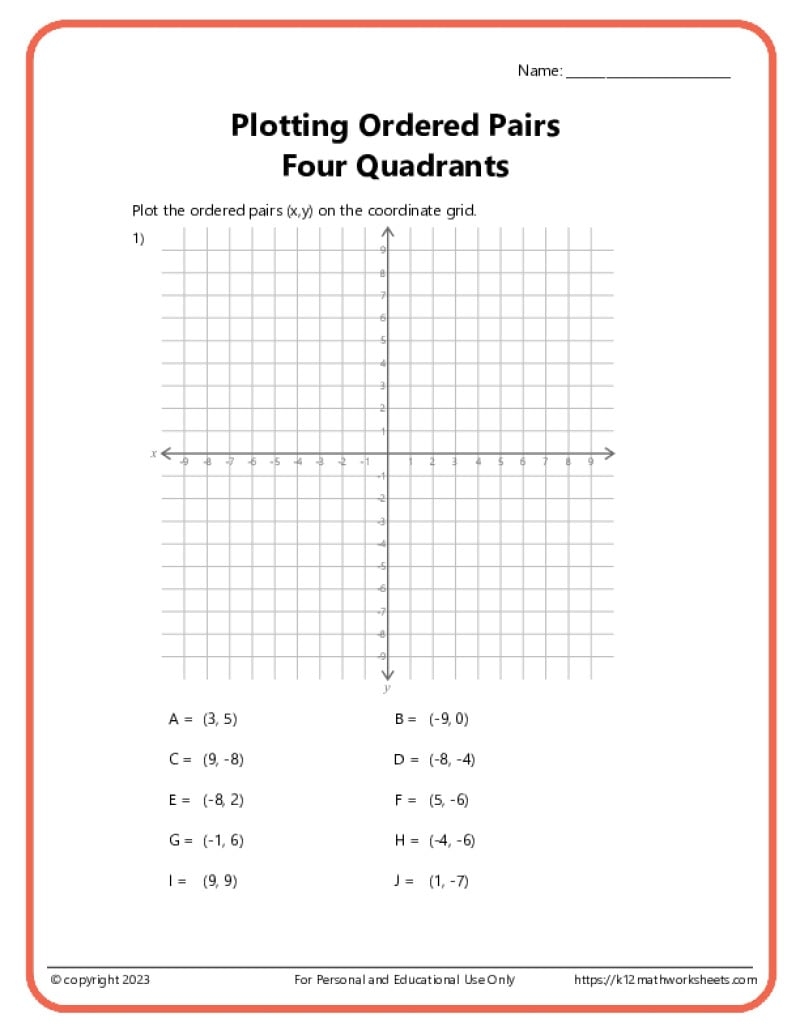 Ordered Pairs On A Coordinate Plane