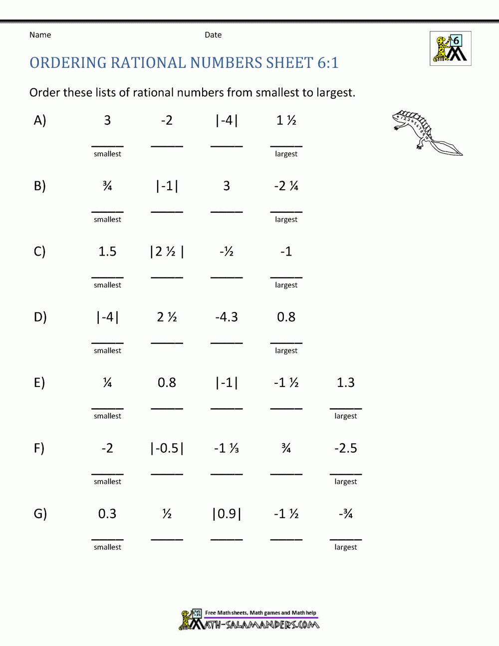 Ordering And Comparing Rational Numbers
