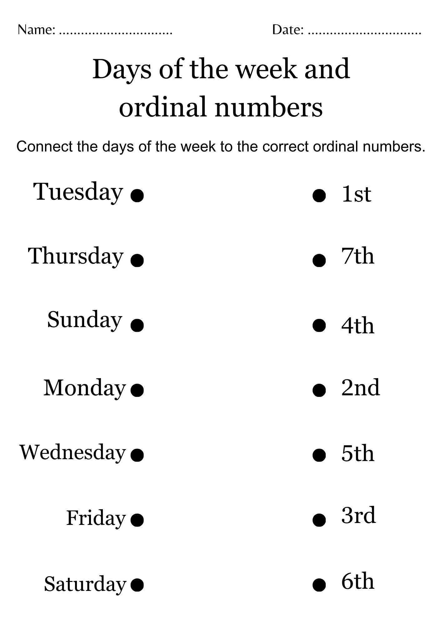 Ordinal Numbers Days Of The Week Worksheet Made By Teachers