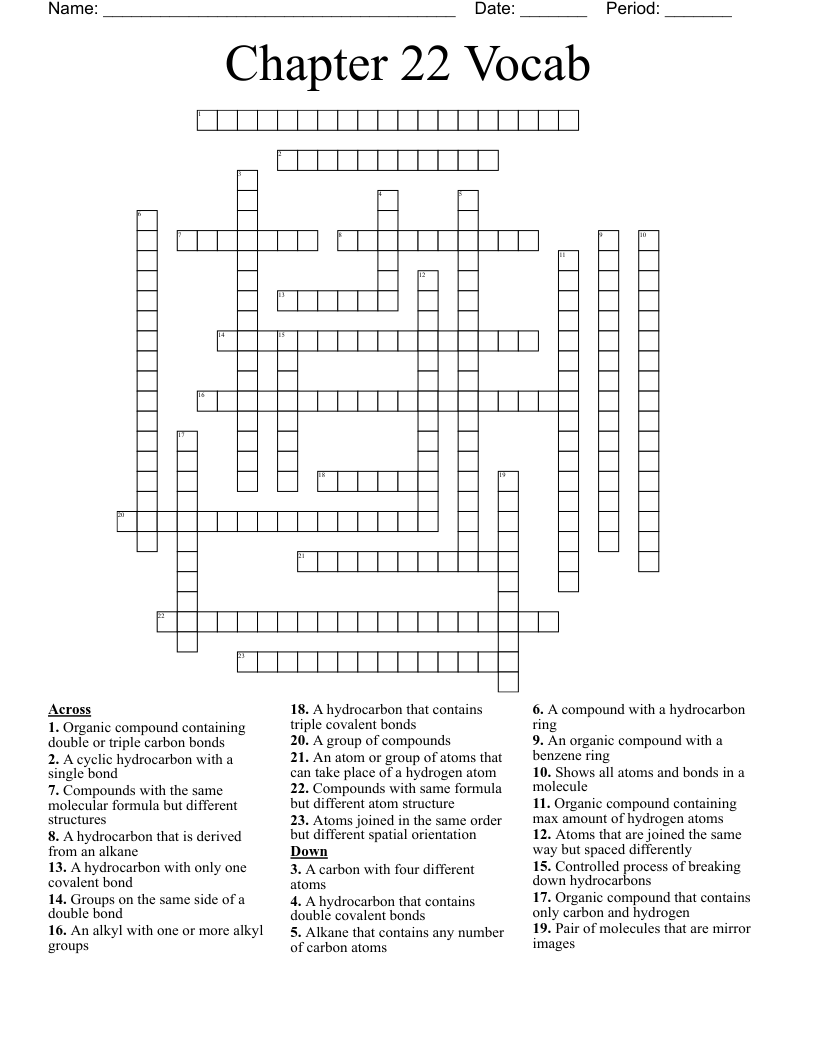 Organic Chemistry Quiz Crossword WordMint