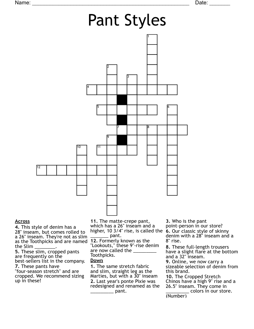 Pant Styles Crossword WordMint