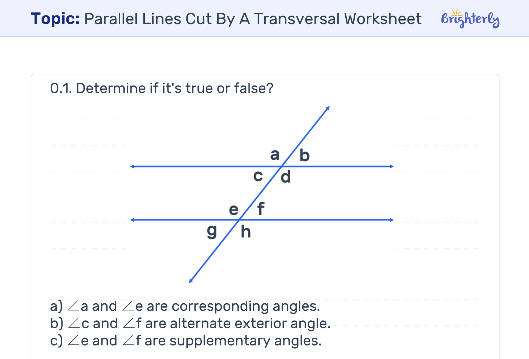 Parallel Lines Cut By A Transversal Worksheet Free Printable 