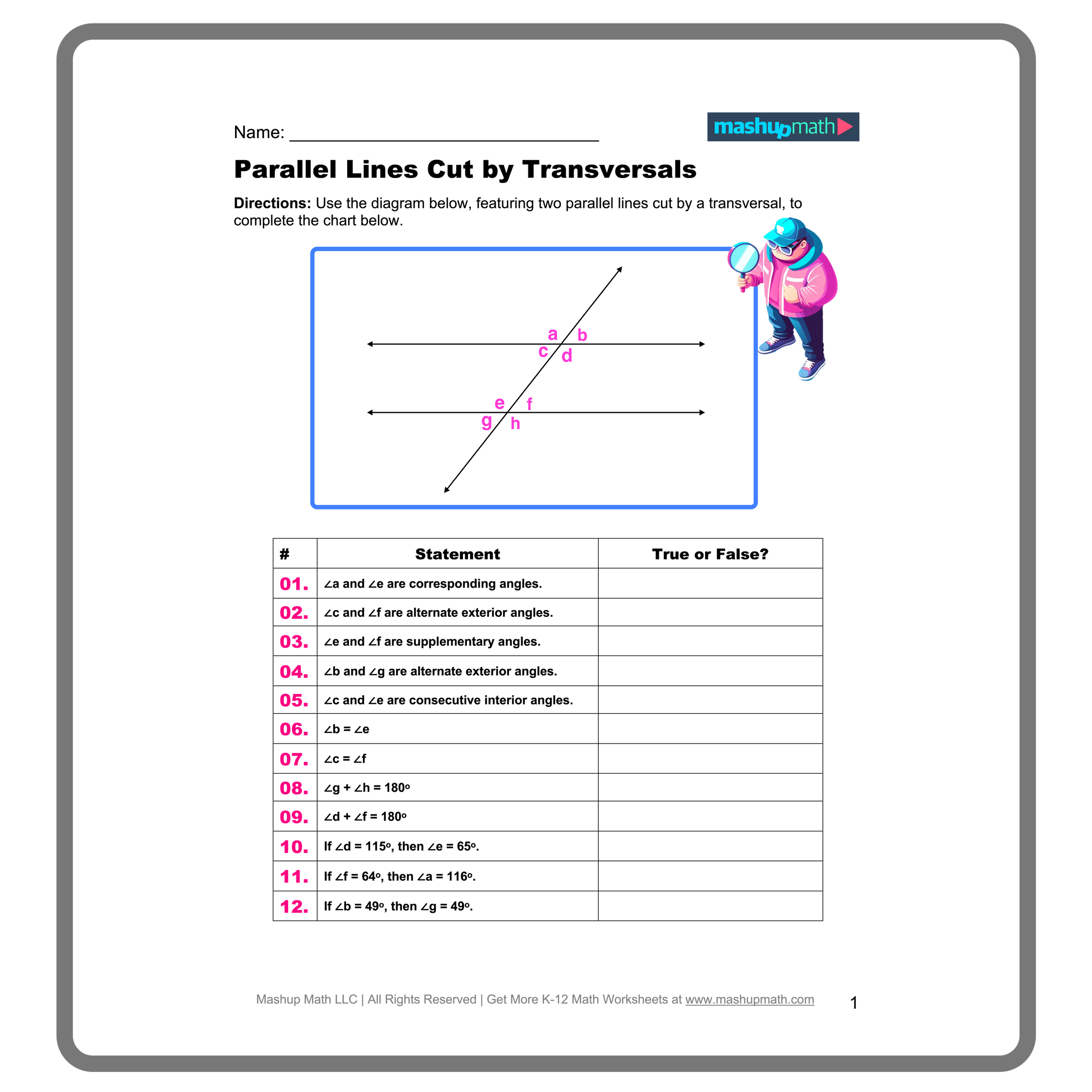 Parallel Lines Cut By A Transversal Worksheets Printable With Answers Mashup Math