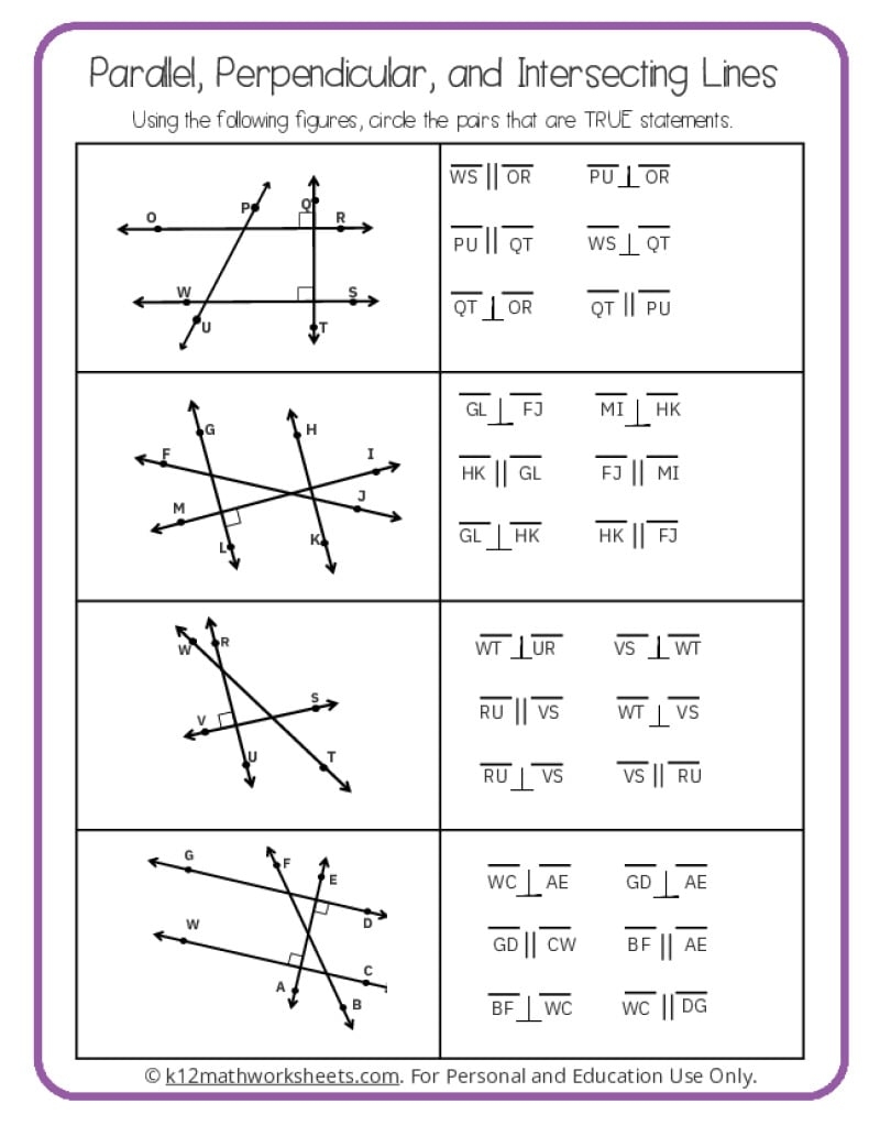 parallel & perpendicular lines worksheet