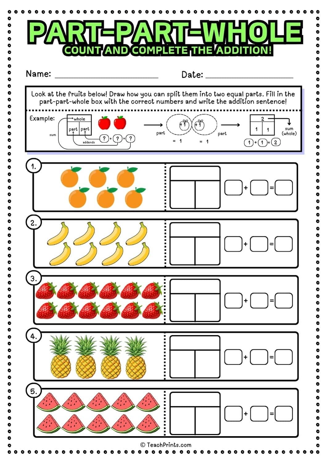 Part Part Whole Worksheets Free Teach Prints