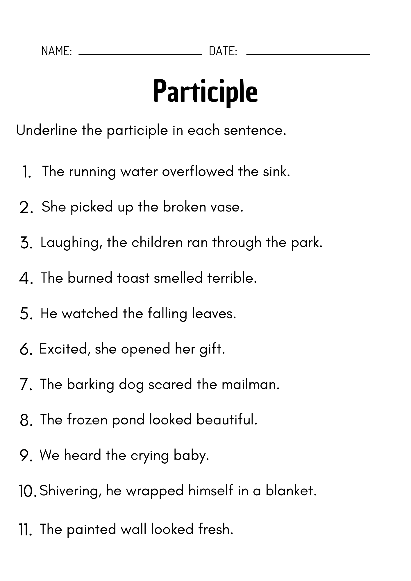 Participles Worksheets Identifying Participles Teaching Resources