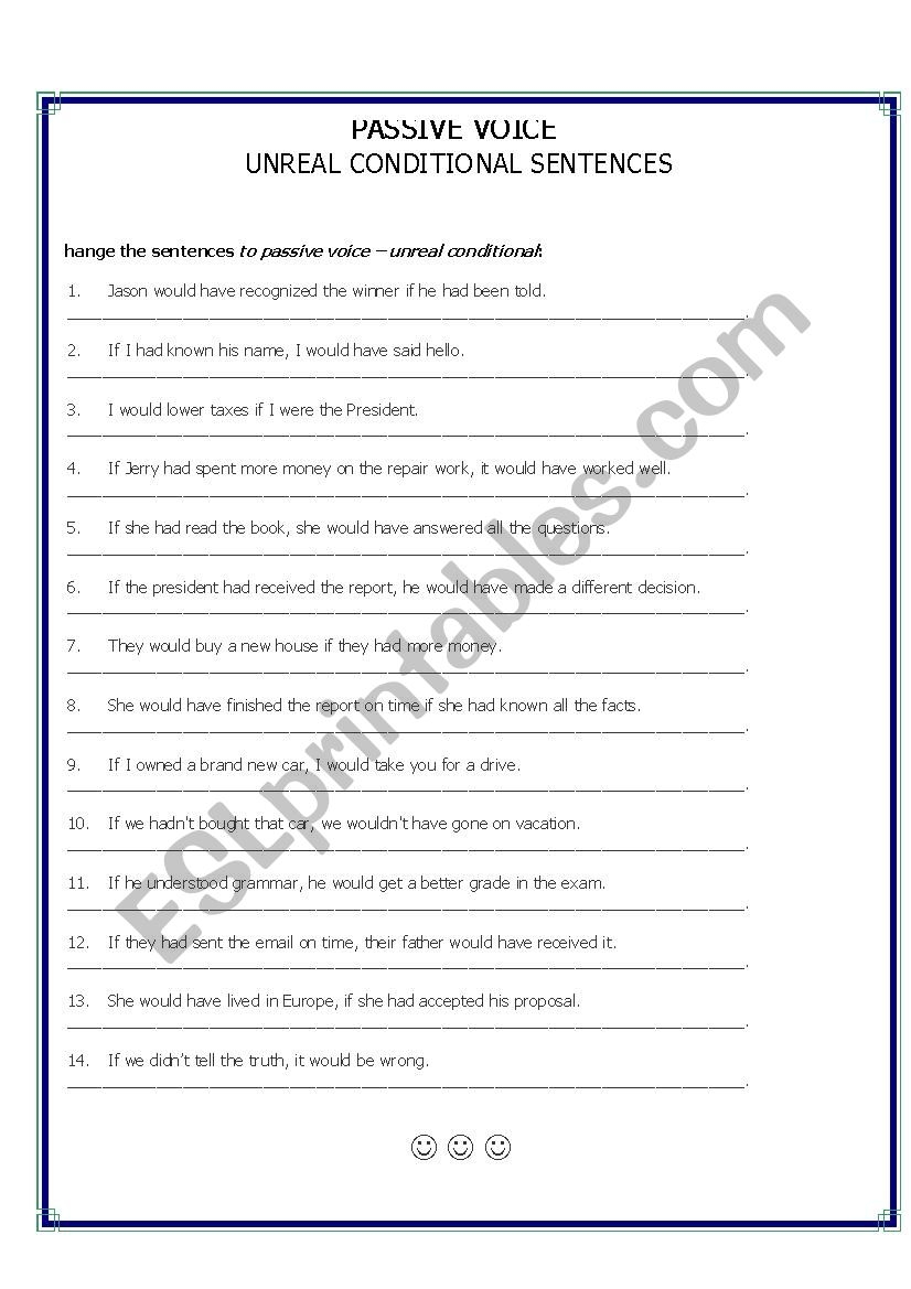 Passive Voice Unreal Conditional Sentences ESL Worksheet By Zlbenites