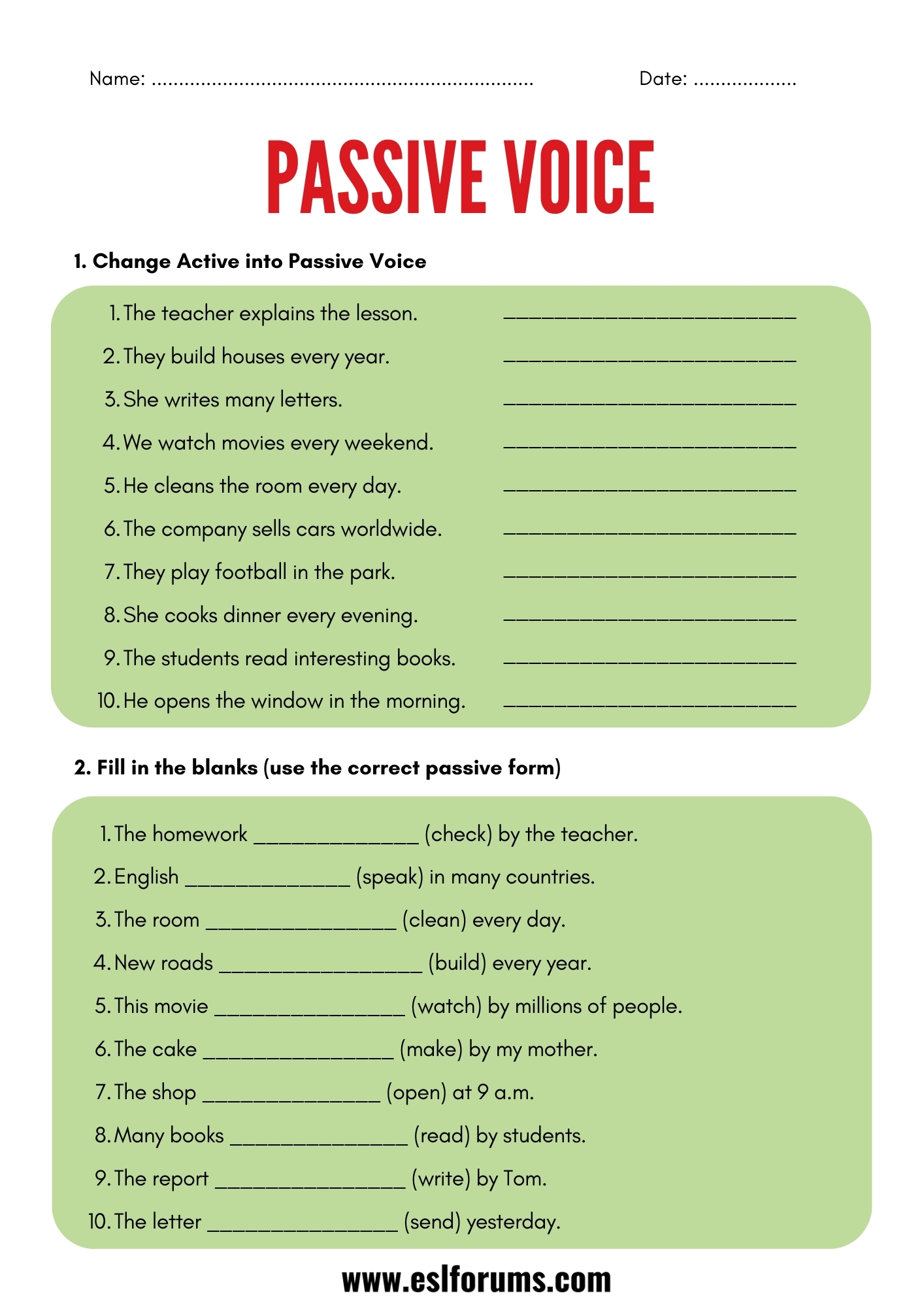 Passive Voice Worksheets And Exercises ESL Forums Passive Voice Worksheets And Exercises ESL Forums