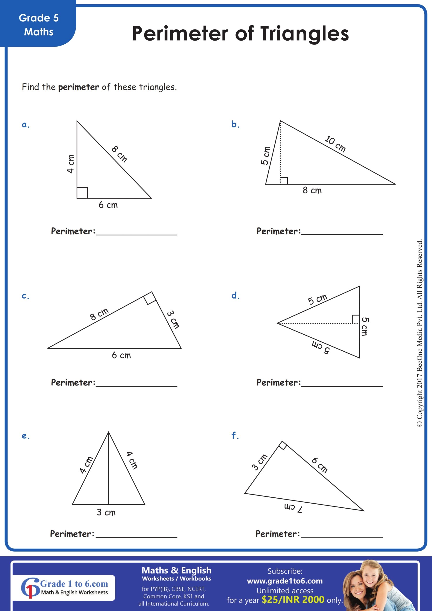 Perimeter Of Triangle Worksheets Grade1to6