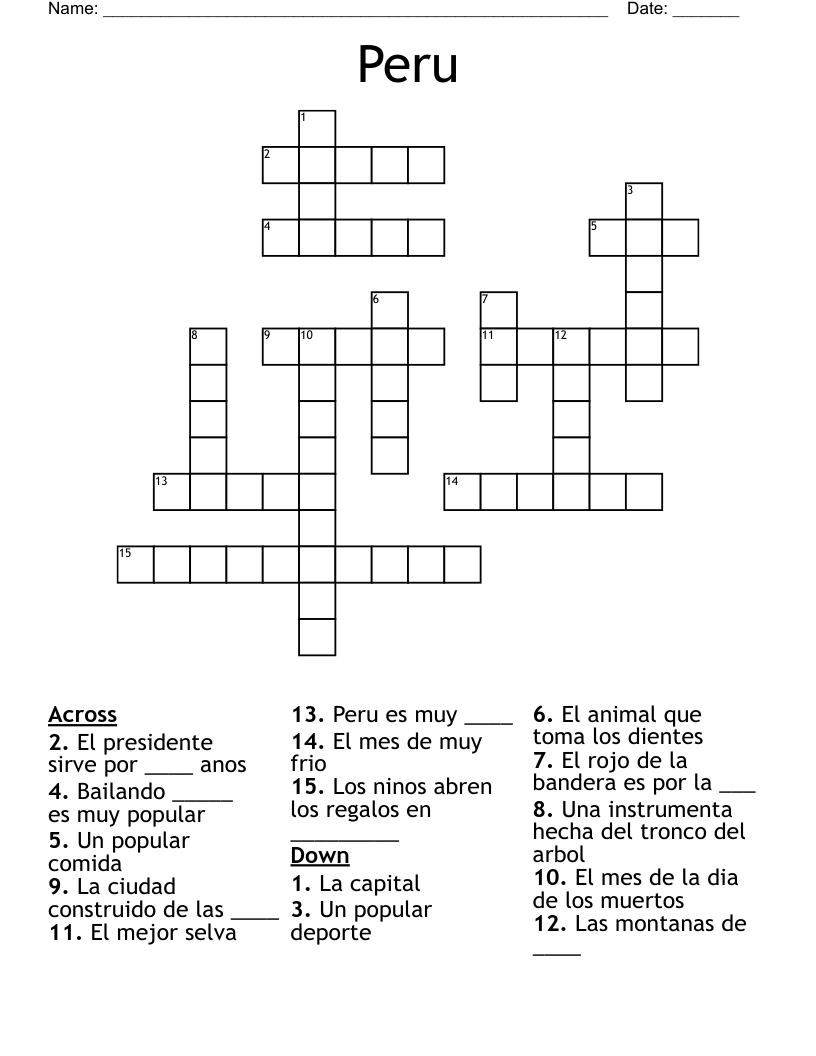 Peru Crossword WordMint