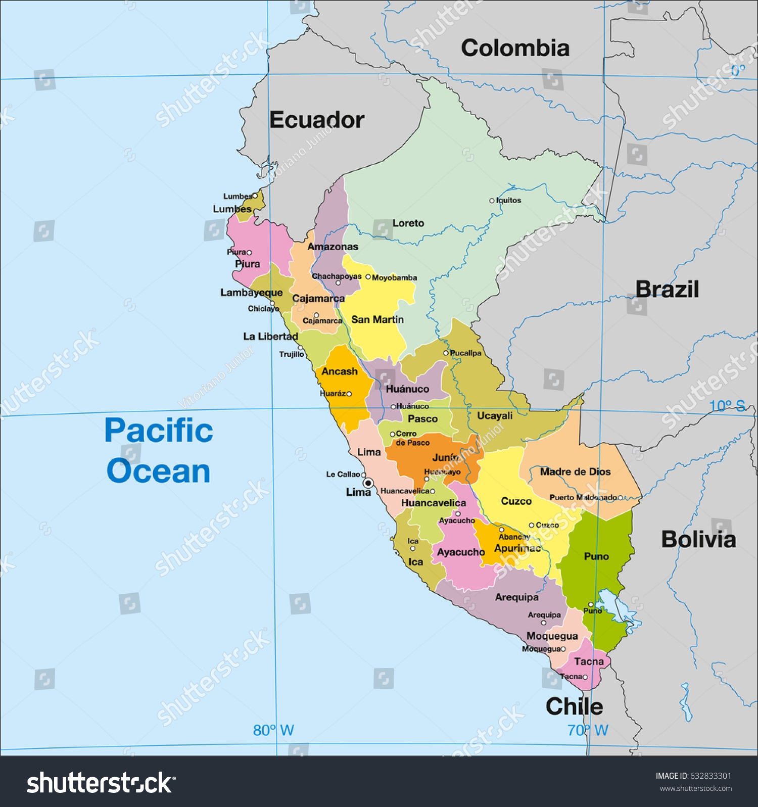 Peru Political Map Stock Vector Royalty Free 632833301 Shutterstock Peru Political Map Stock Vector Royalty Free 632833301 Shutterstock