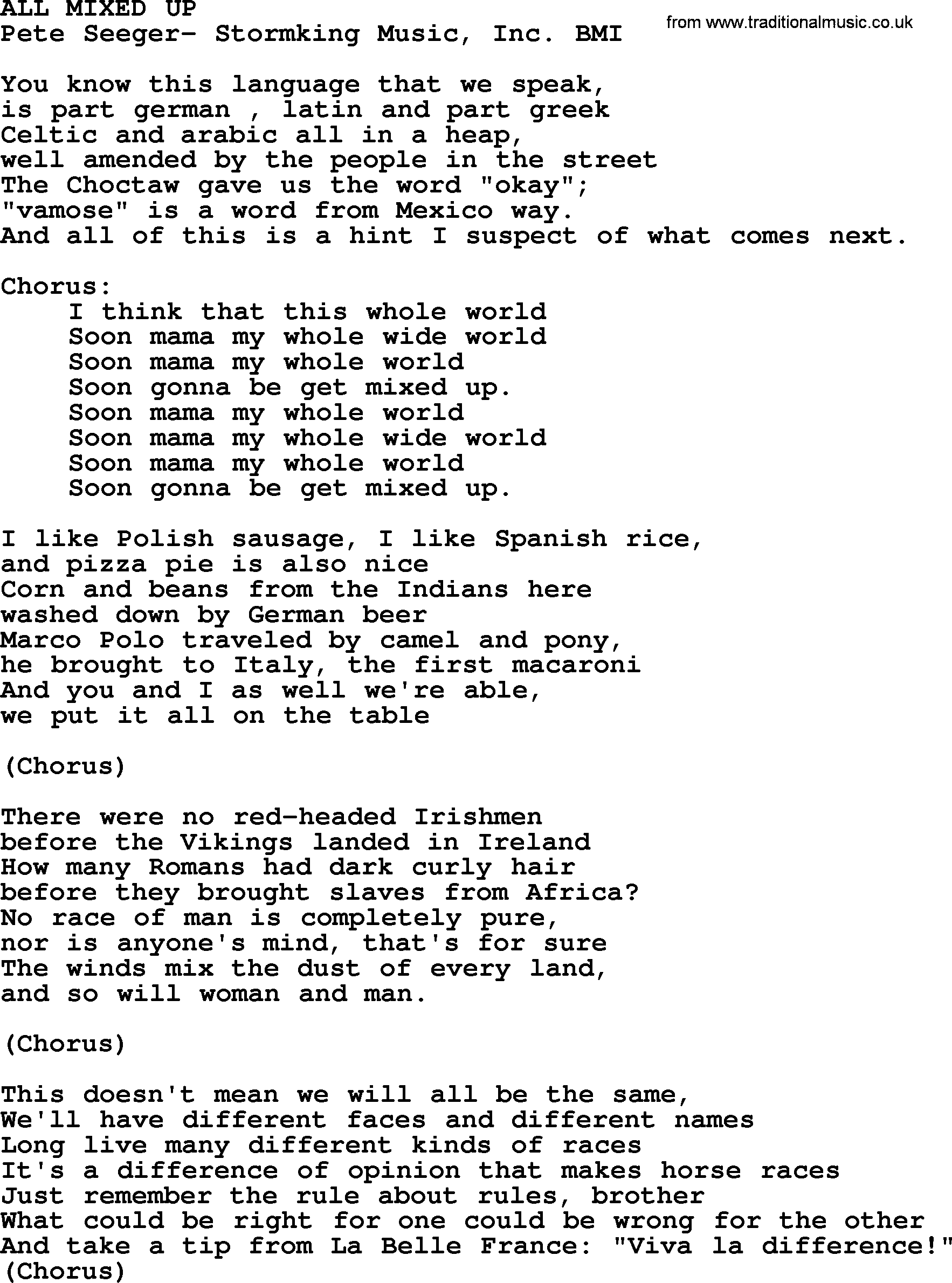 Peter Paul And Mary Song All Mixed Up Lyrics