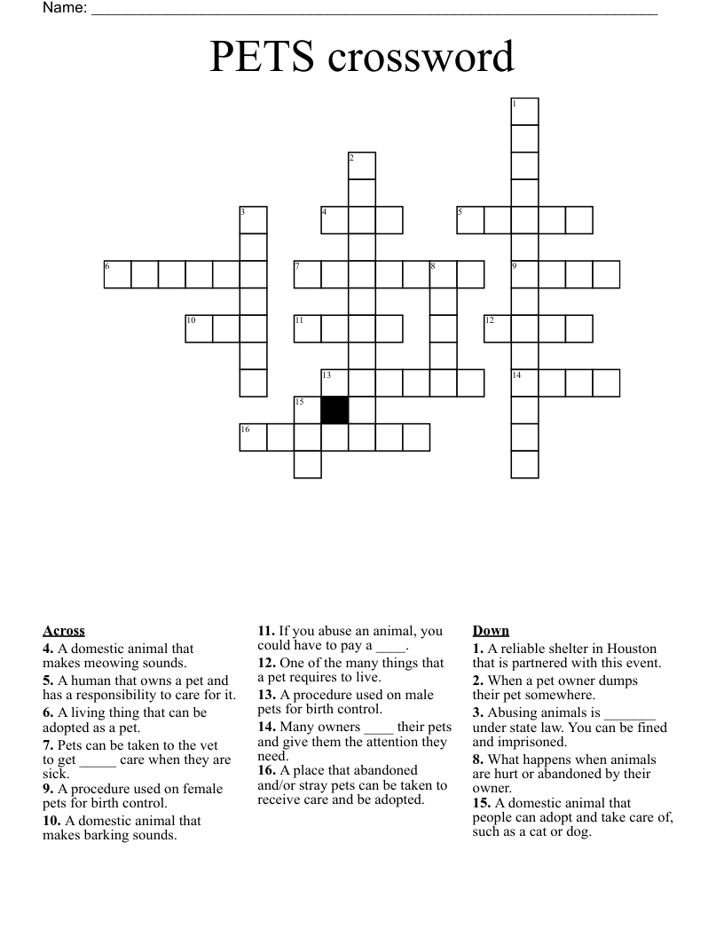 PETS Crossword WordMint PETS Crossword WordMint