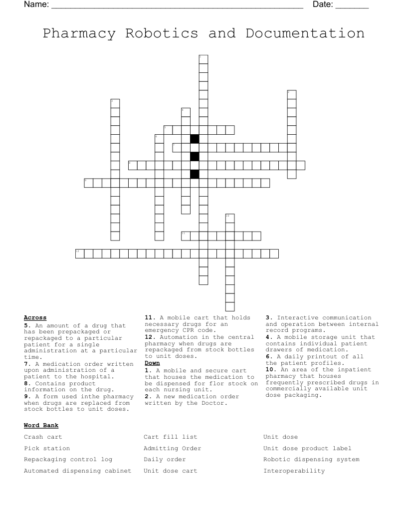Pharmacy Robotics And Documentation Crossword WordMint