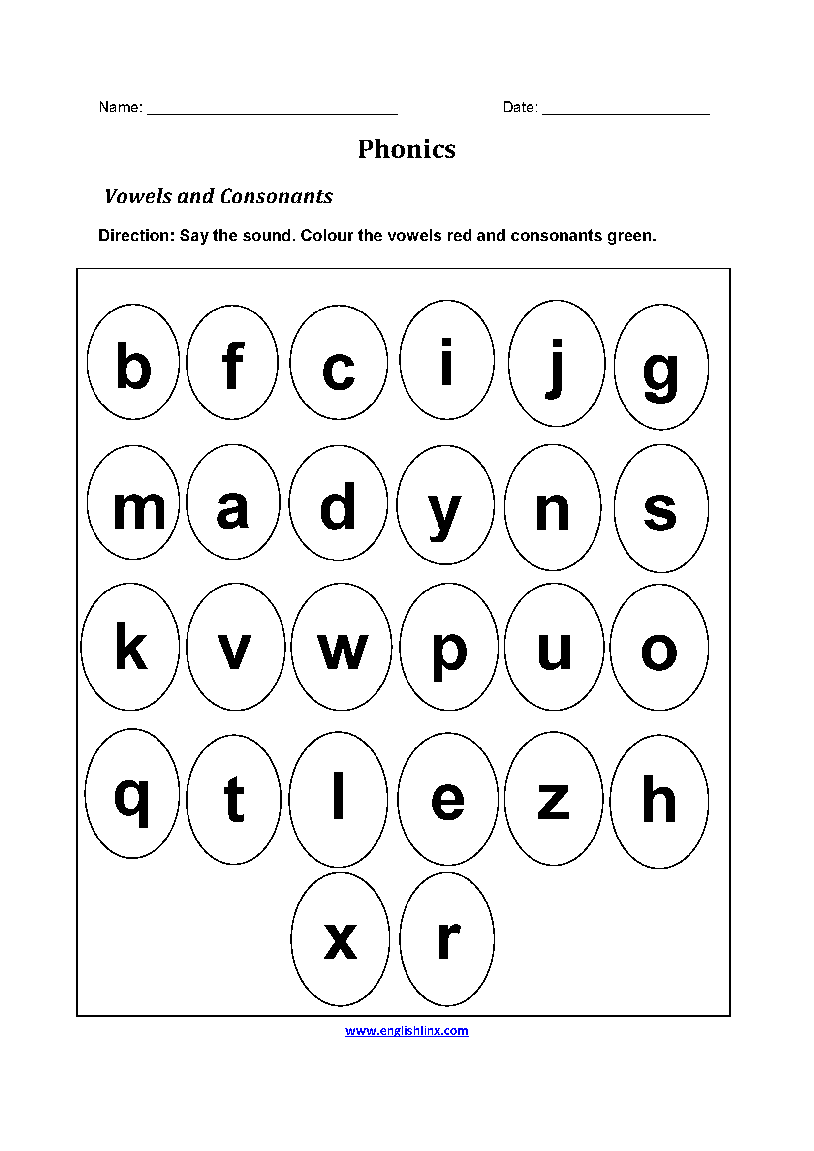 Phonics Worksheets Vowels And Consonants Phonics Worksheets