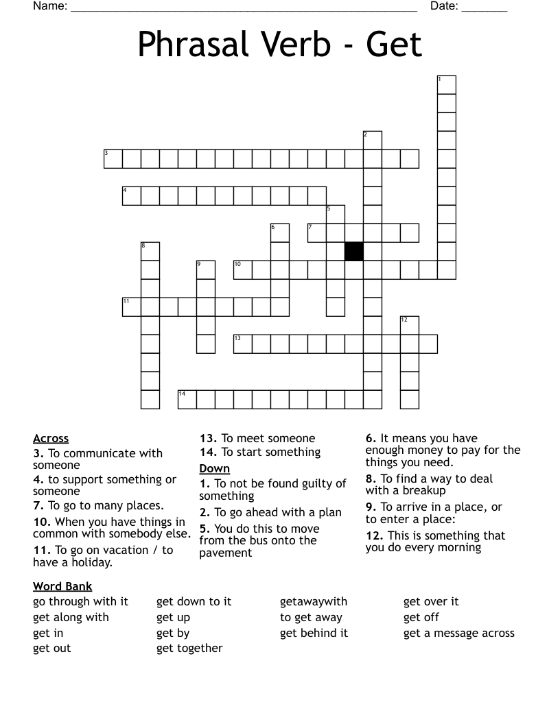 Phrasal Verb Get Crossword WordMint