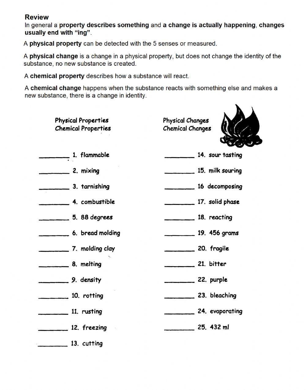 Physical And Chemical Changes Notes Worksheet For 7th 9th Grade Worksheets Library