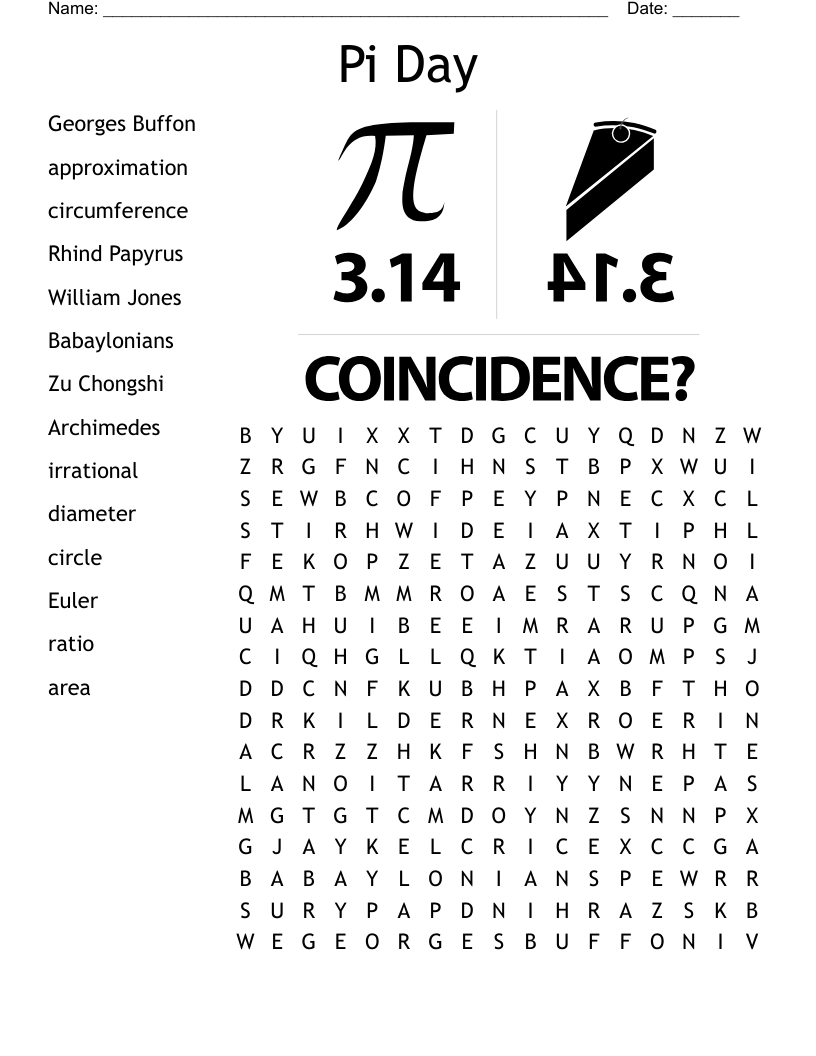 Pi Day Crossword Puzzle WordMint