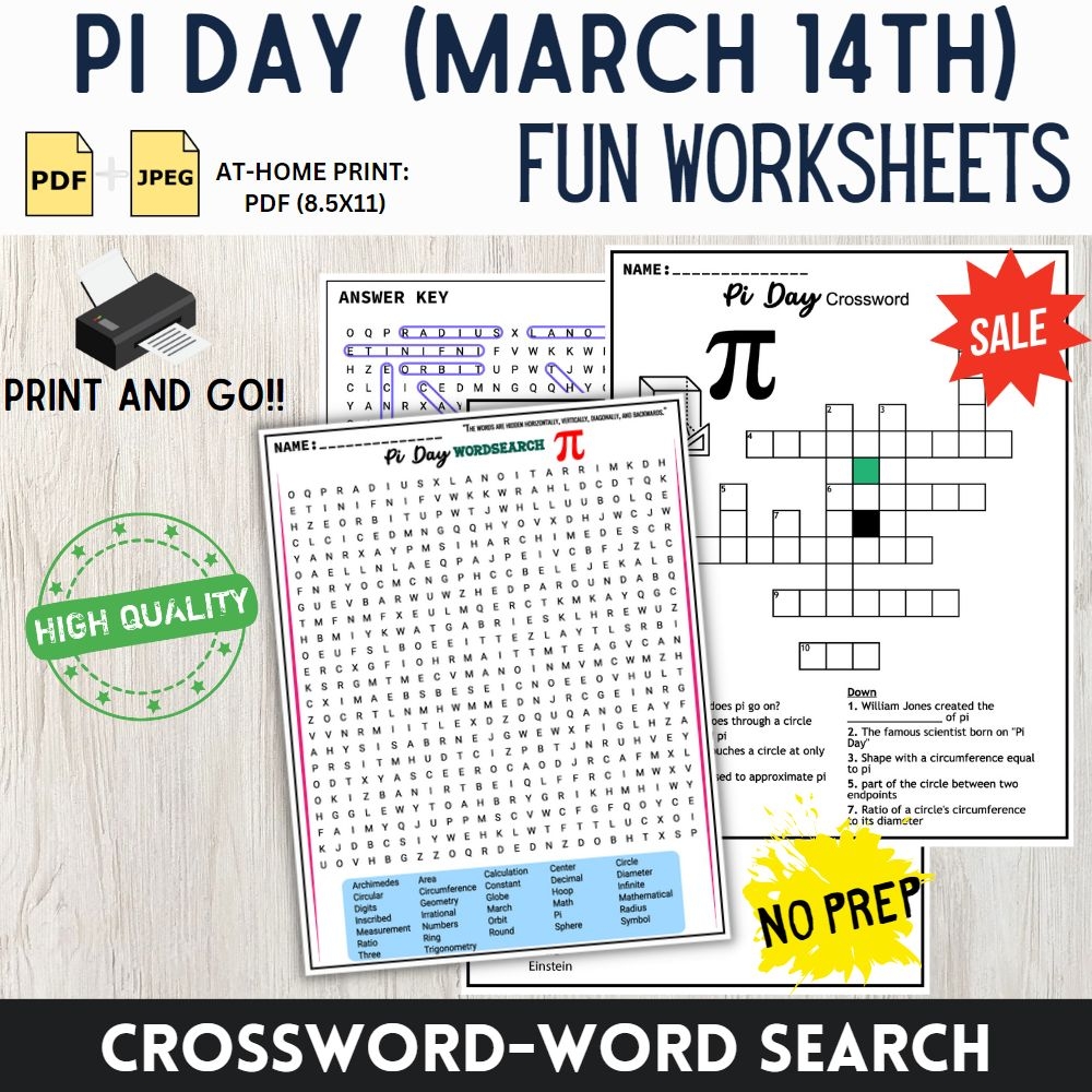 Pi Day March 14th Worksheets Reinforce Math Concepts With Engaging Word Search And Crossword Acti Made By Teachers