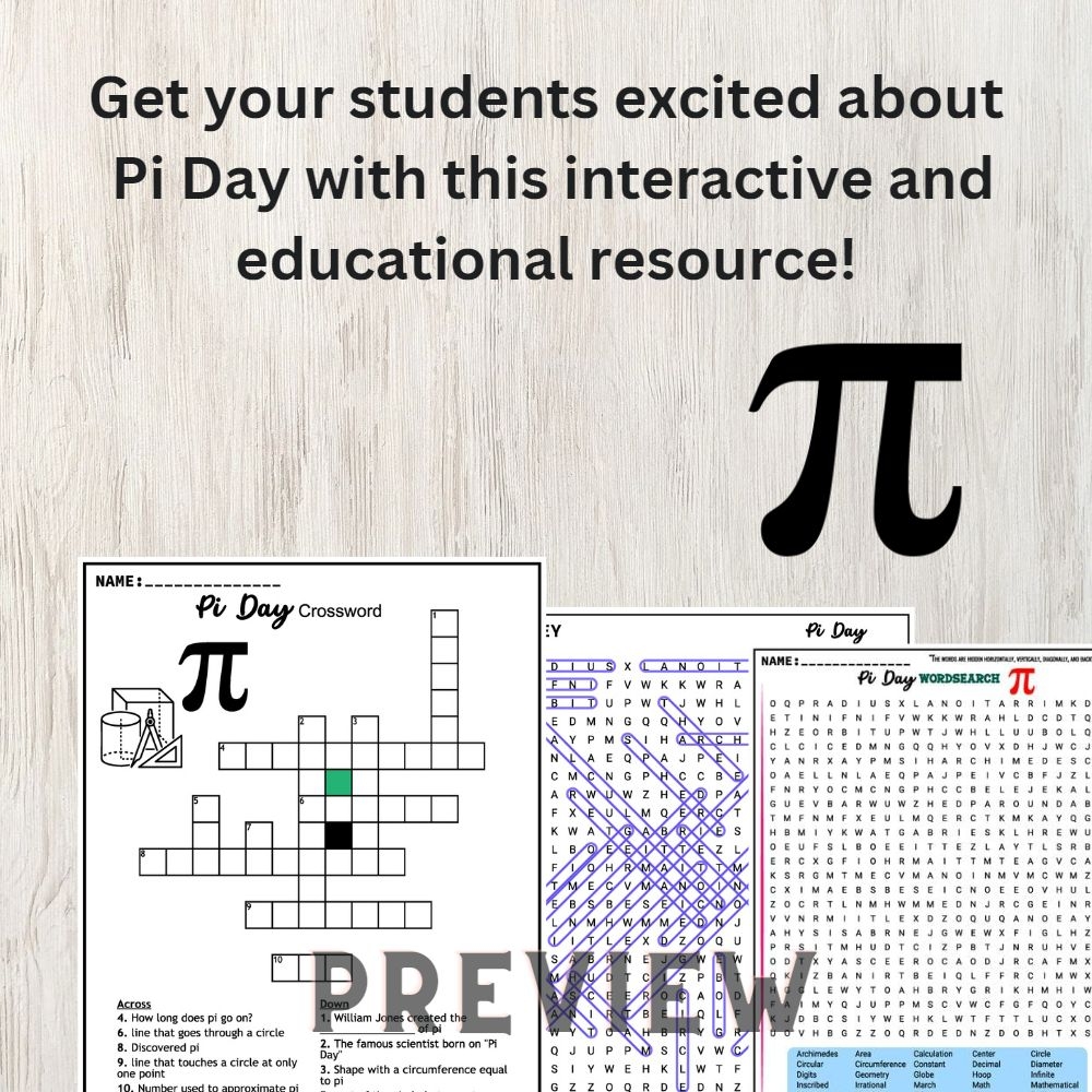 Pi Day March 14th Worksheets Reinforce Math Concepts With Engaging Word Search And Crossword Acti Made By Teachers