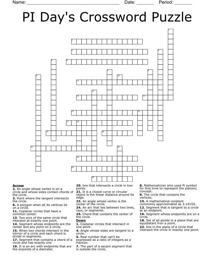 PI Day s Crossword Puzzle WordMint