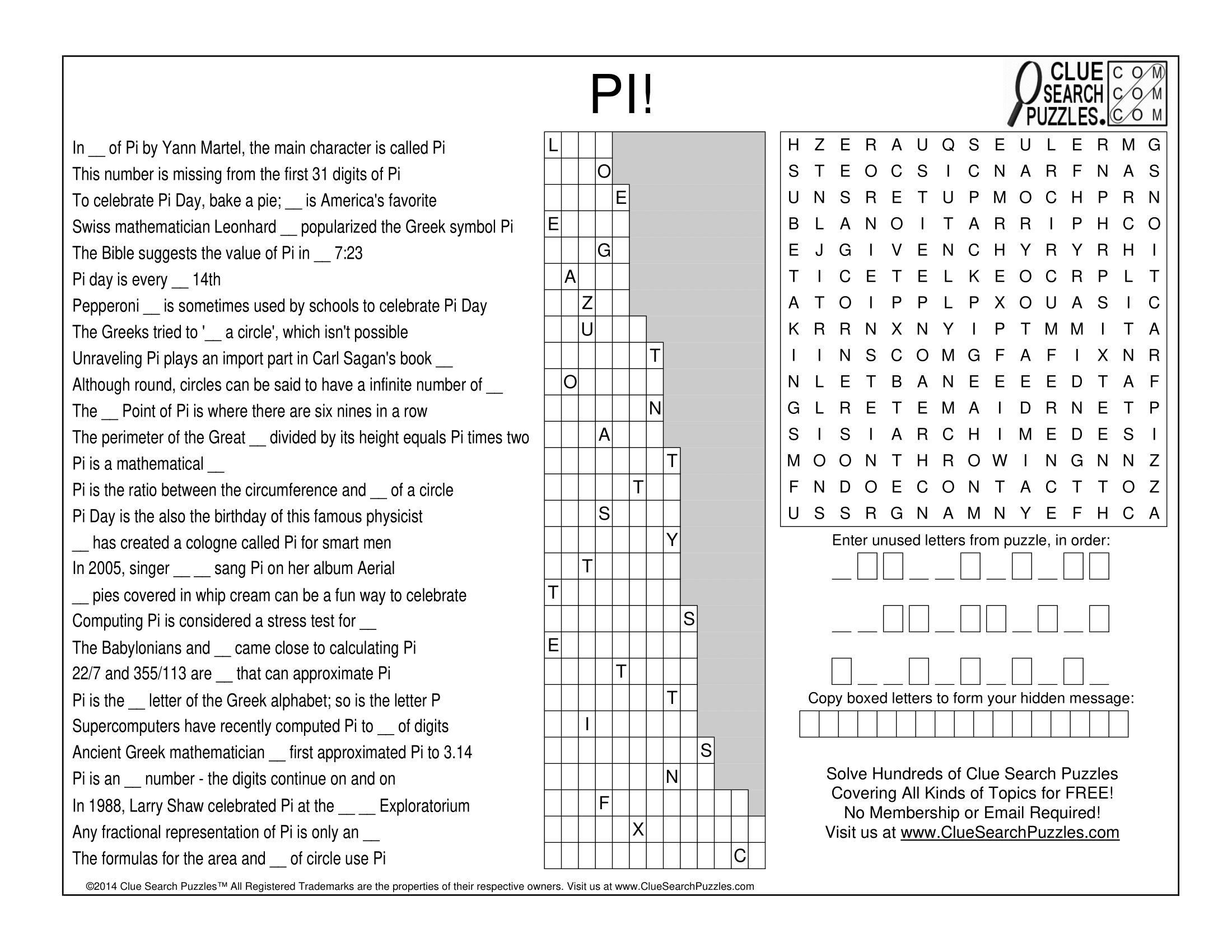 Pi Puzzle Solution Clue Search Puzzles