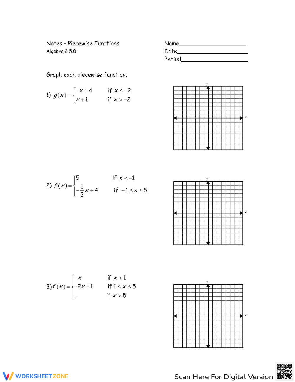 Piecewise Functions Notes Practice Worksheet