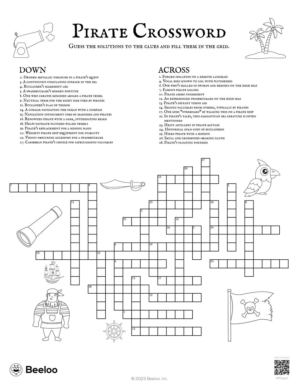 Pirate themed Crossword Puzzles Beeloo Printable Crafts And Activities For Kids