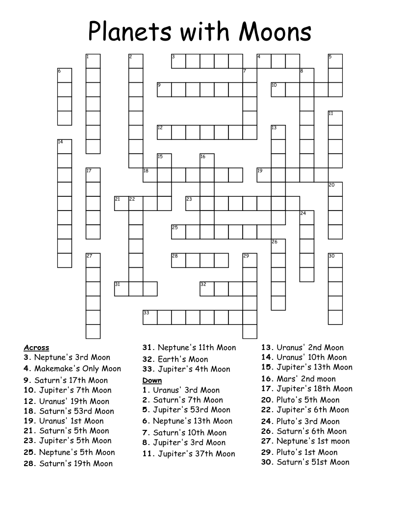 Planets With Moons Crossword WordMint