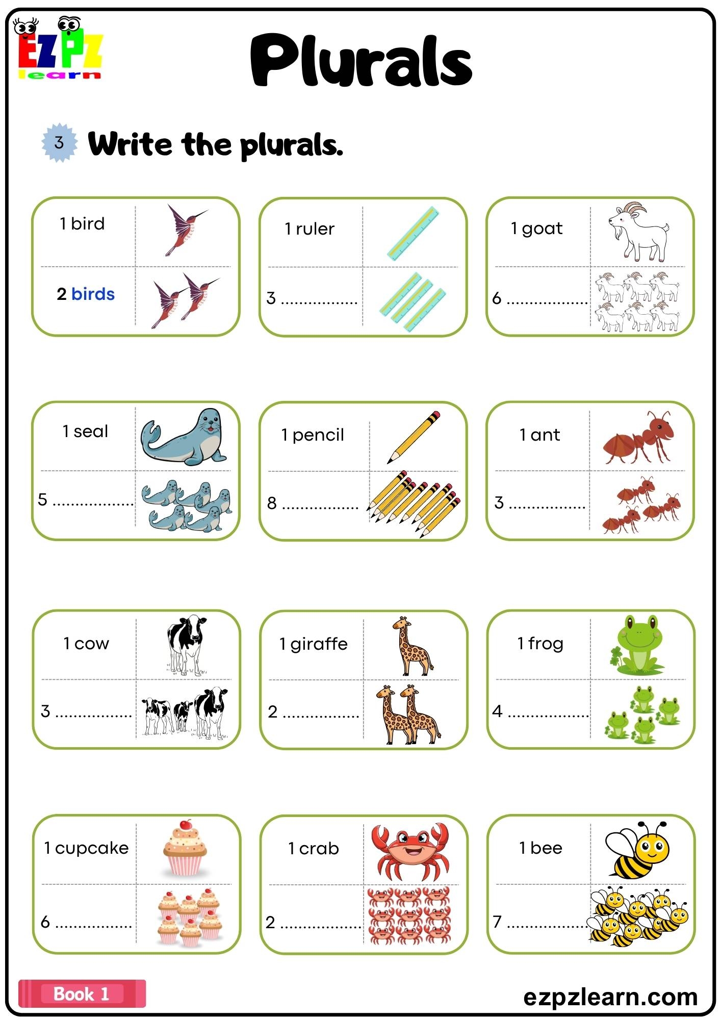 Plural Nouns Write The Correct Words Worksheet Book 1 Ezpzlearn