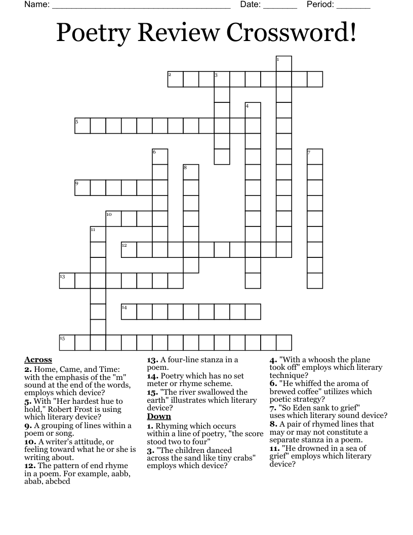 Poetry Review Crossword WordMint