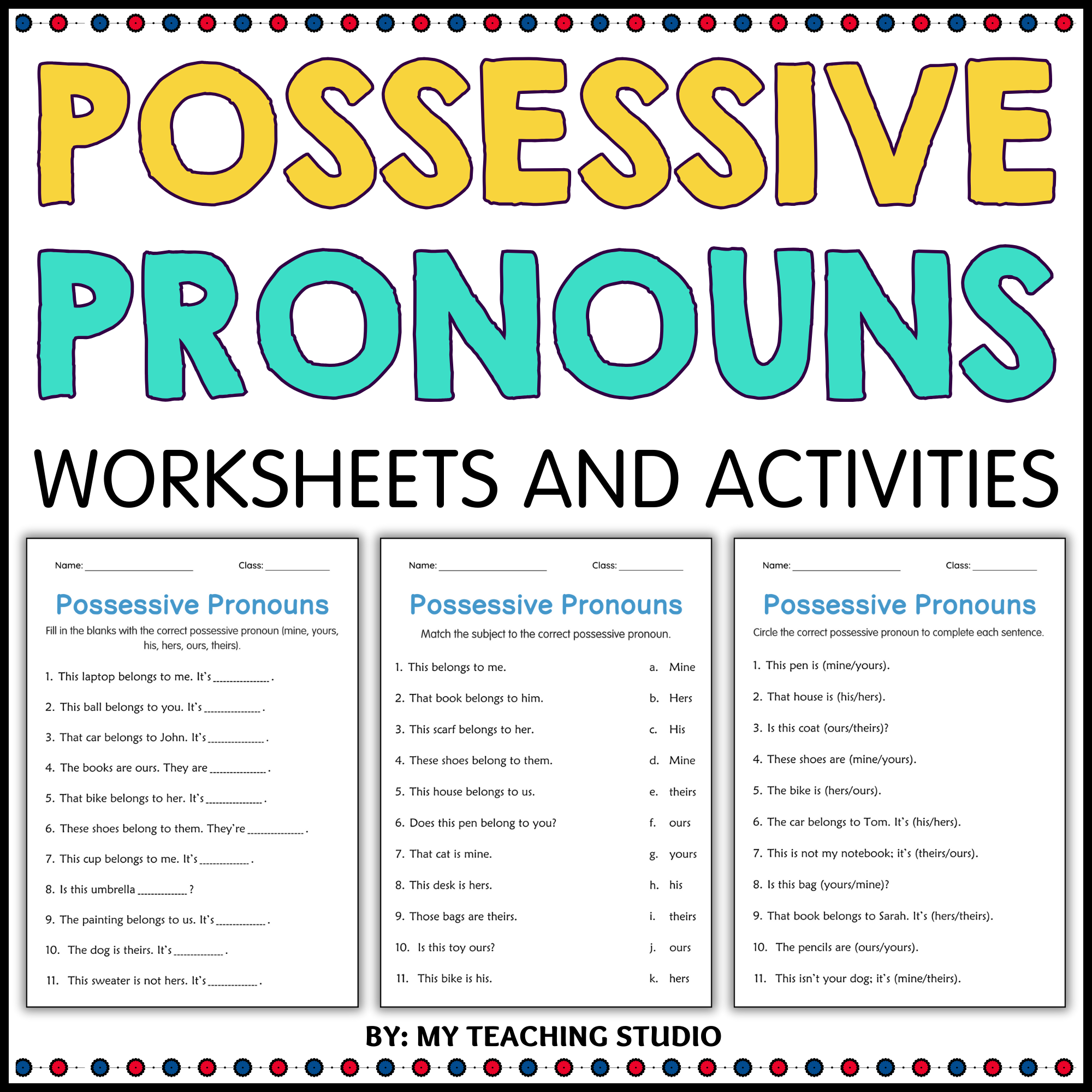 Possessive Pronouns Grammar Activity Worksheets For Grade 2 3 4 Made By Teachers Possessive Pronouns Grammar Activity Worksheets For Grade 2 3 4 Made By Teachers