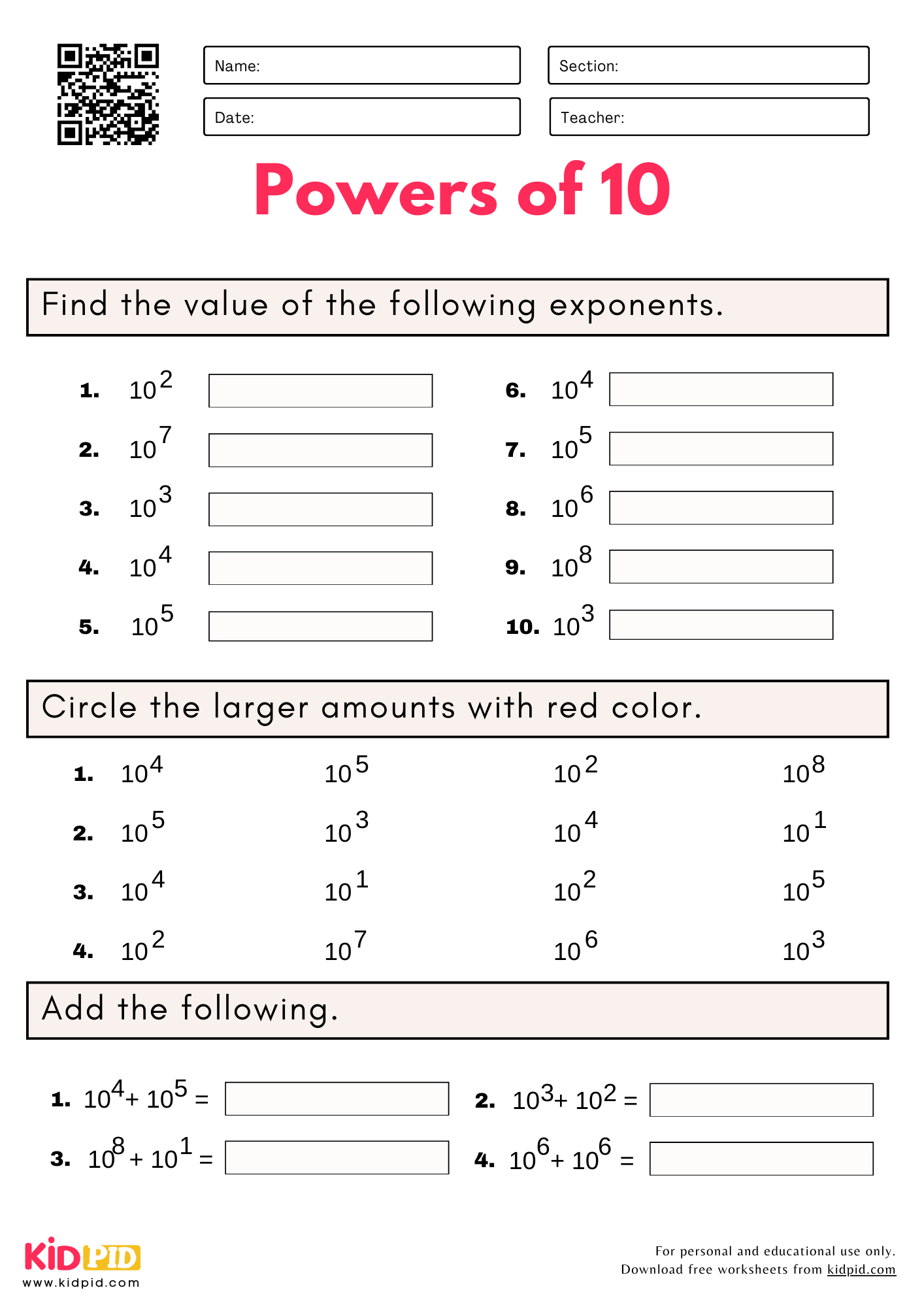 Powers Of 10 Worksheets For Grade 5 Kidpid