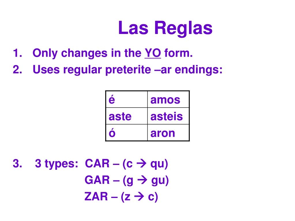 PPT Car Gar And Zar Verbs In The Preterite PowerPoint Presentation ID 5056109