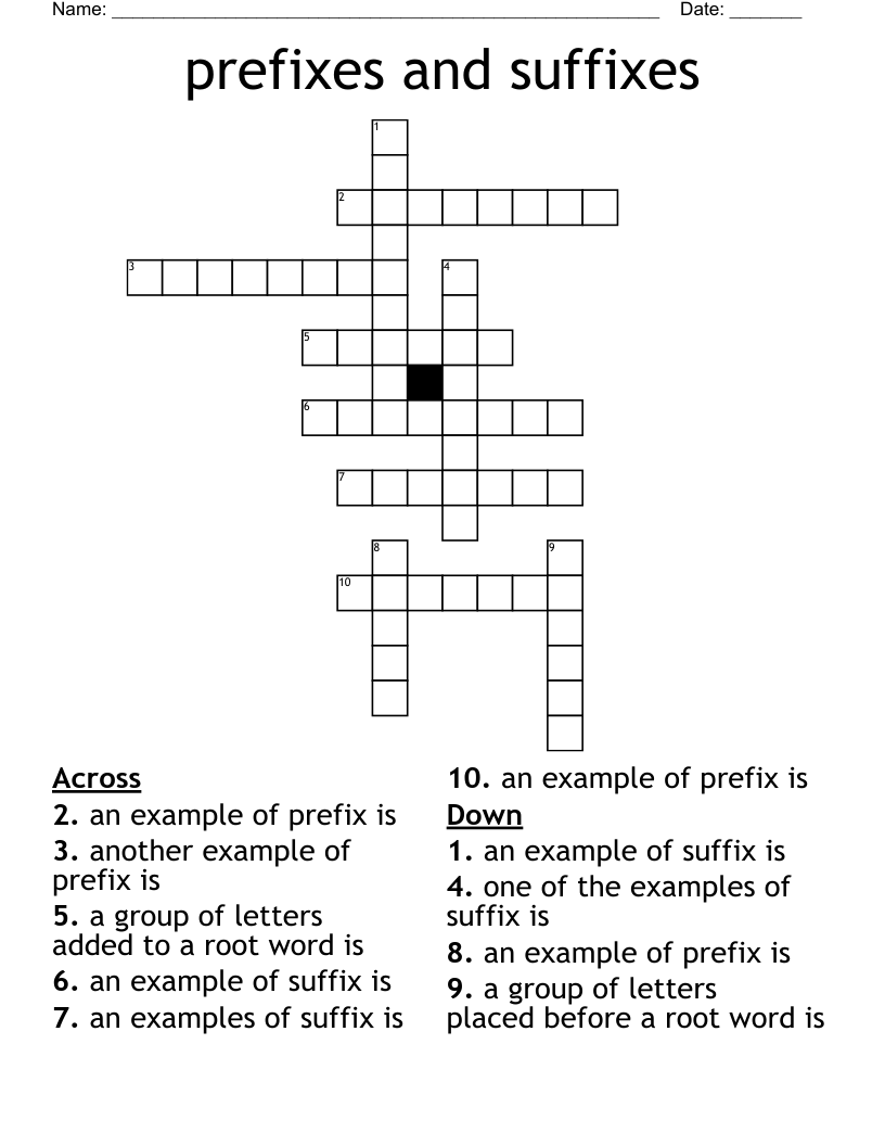 Prefixes And Suffixes Crossword WordMint