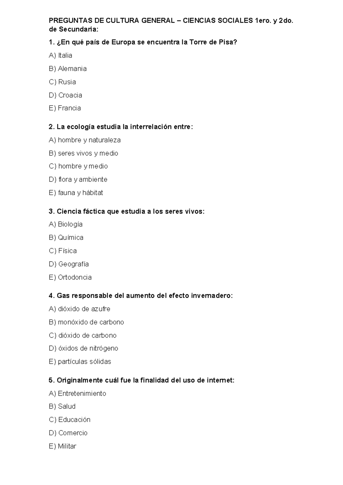 Preguntas De Cultura General Ciencias Sociales 1er Y 2do Sec 2025 Studocu