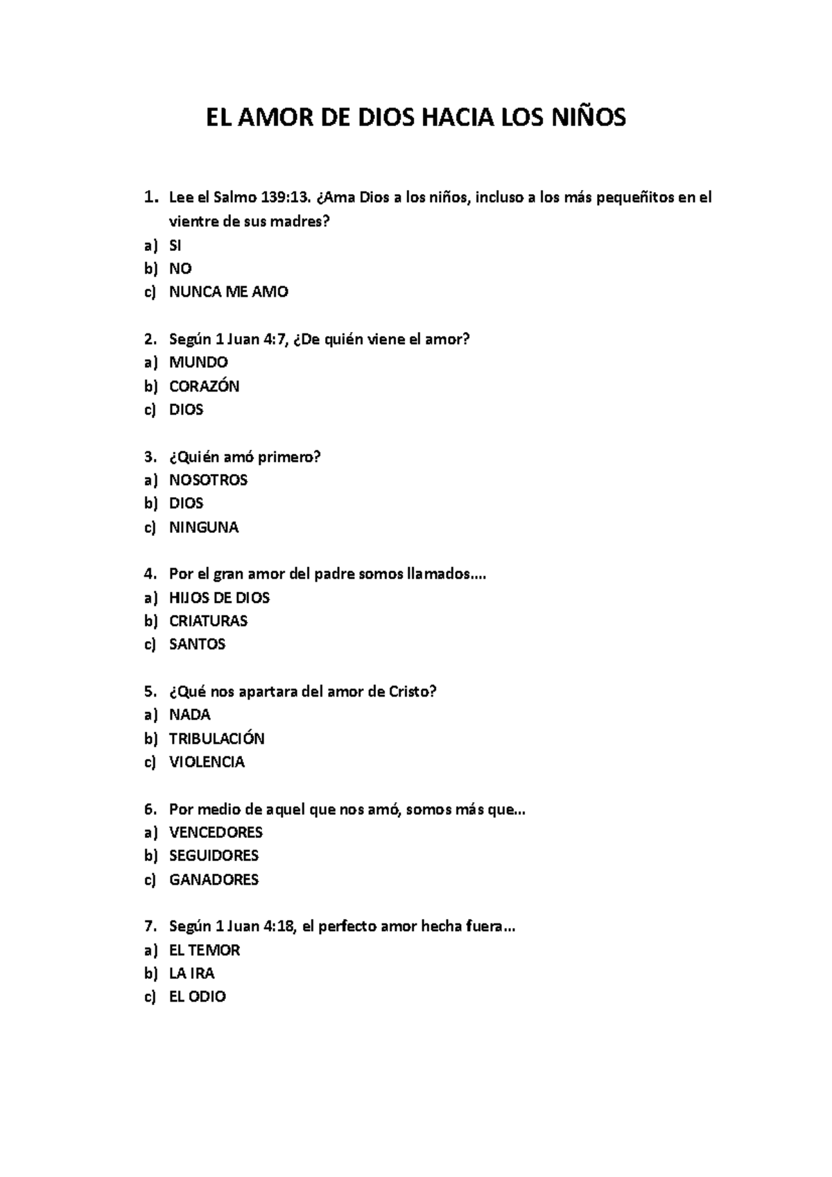 Preguntas Sobre El Amor De Dios Hacia Los Ni os En La Biblia Studocu