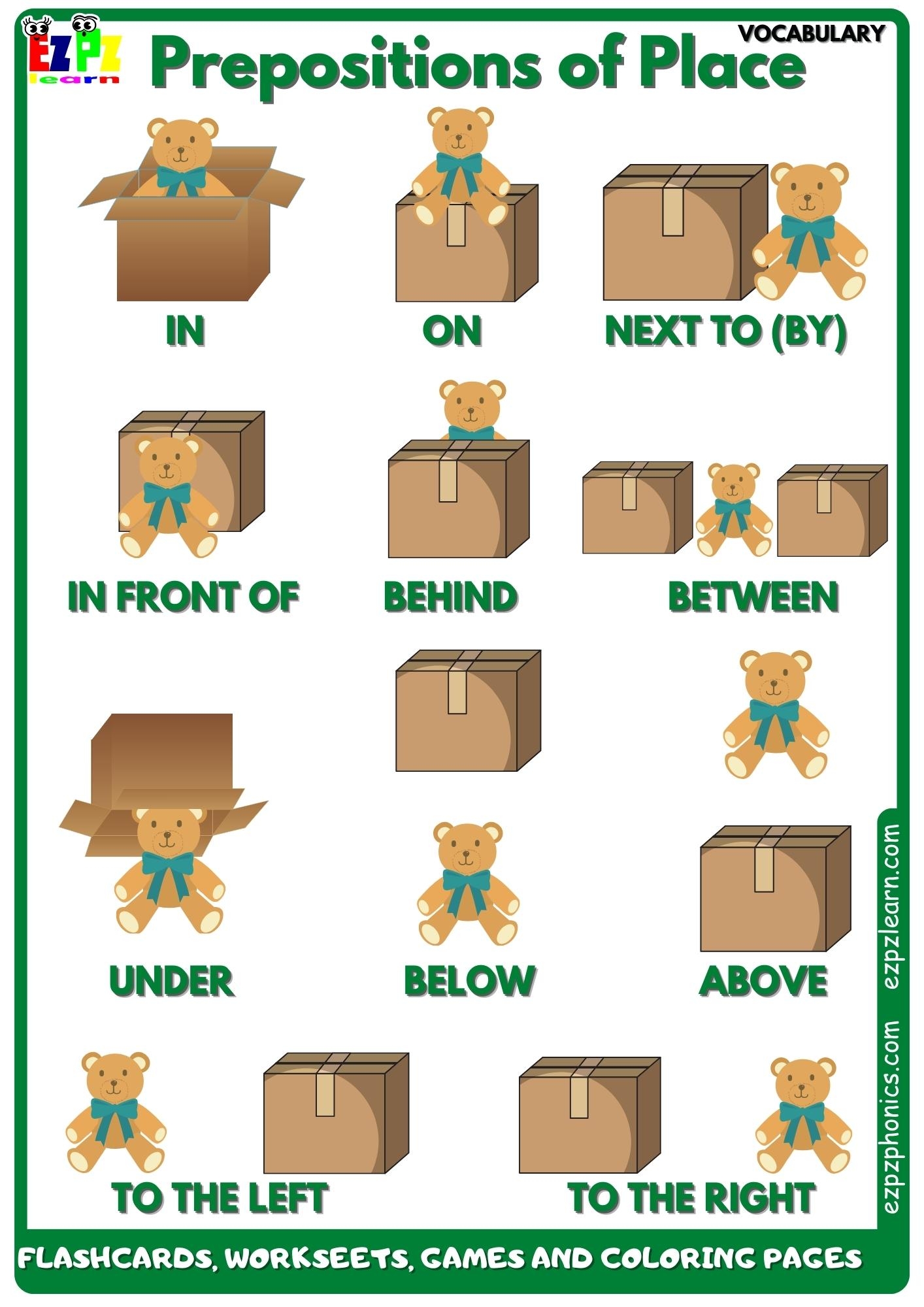 Prepositions Of Place Vocabulary Free English Vocabulary Flashcards Worksheets Coloring Pages Games And More For Homeschool And English Language Learners Ezpzlearn