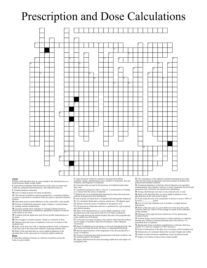 Prescription And Dose Calculations Crossword WordMint
