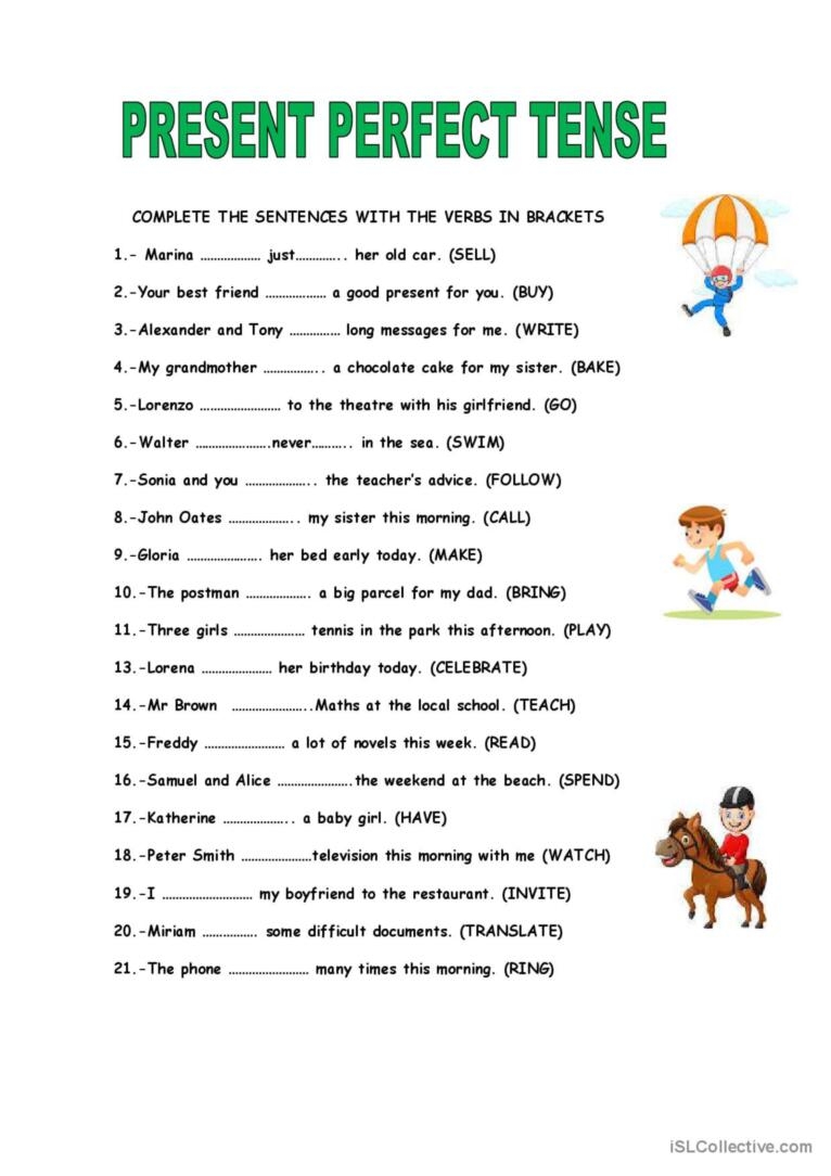 PRESENT PERFECT TENSE English ESL Worksheets Pdf Doc