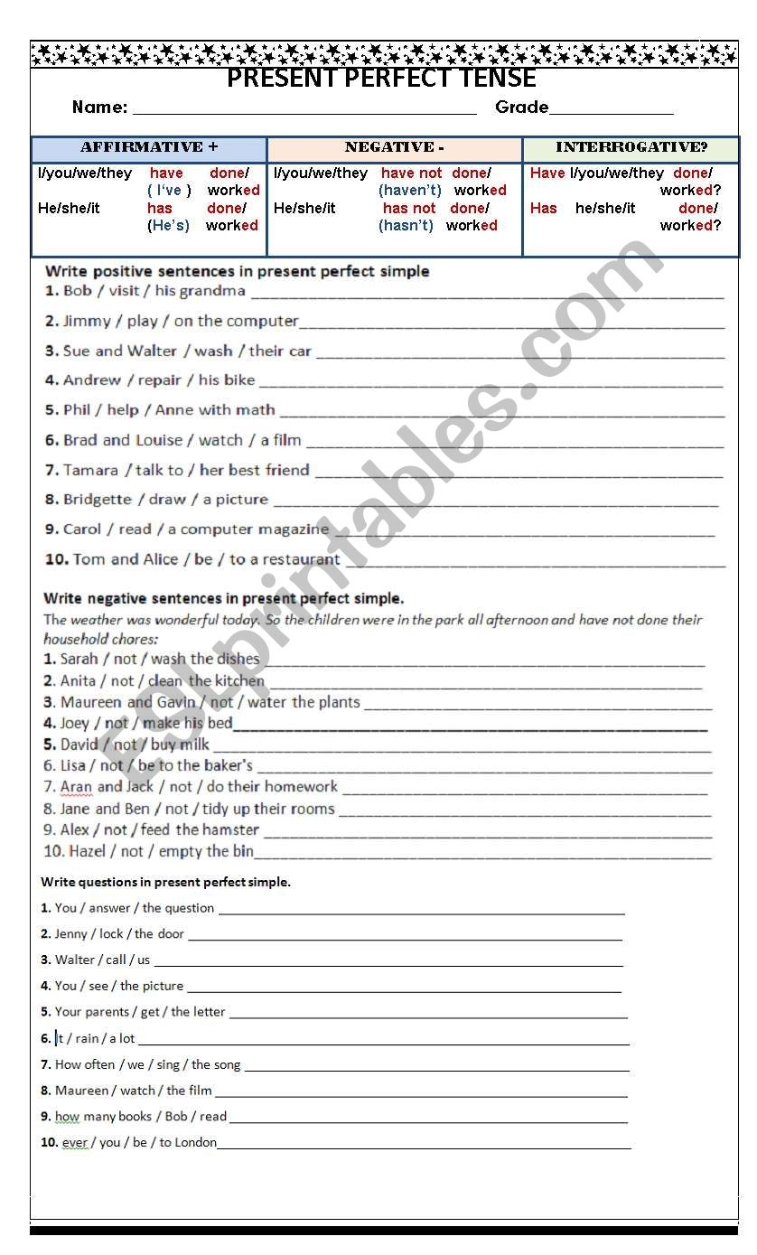 Present Perfect Tense ESL Worksheet By Jhuank Worksheets Library
