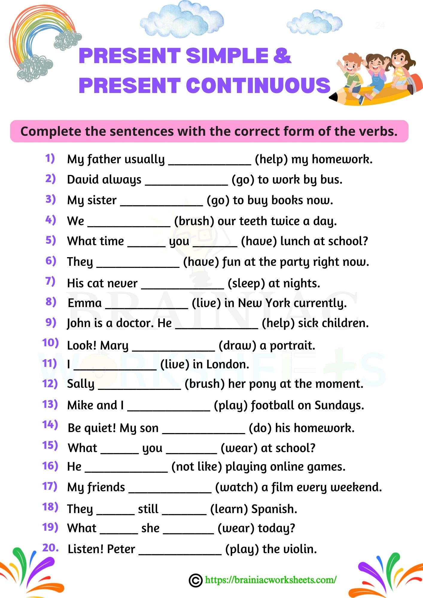 Present Simple And Present Continuous Tense English Worksheet For Class 4 Brainiac Worksheets
