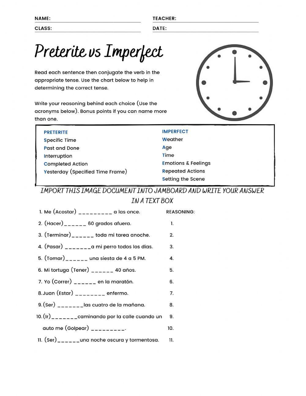 Preterite Vs Imperfect Worksheet Worksheets Library