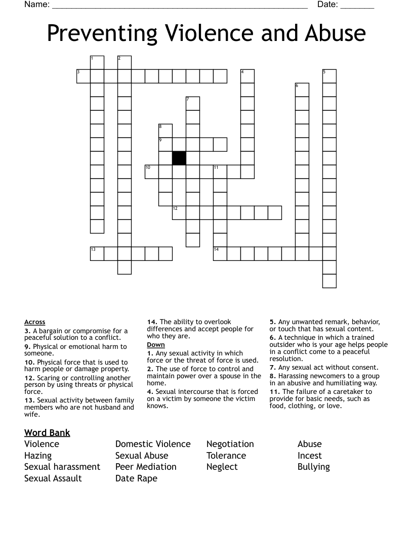 Preventing Violence And Abuse Crossword WordMint